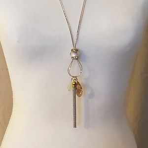 White & Gold Colored Chain Necklace with Tassel
